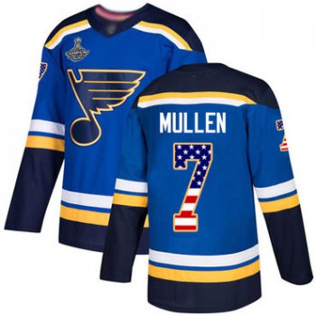 Blues #7 Joe Mullen Blue Home Authentic USA Flag Stanley Cup Champions Stitched Hockey Jersey