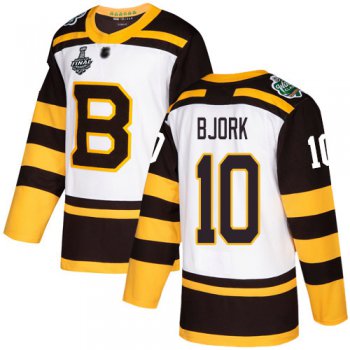Men's Boston Bruins #10 Anders Bjork White Authentic 2019 Winter Classic 2019 Stanley Cup Final Bound Stitched Hockey Jersey