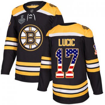 Men's Boston Bruins #17 Milan Lucic Black Home Authentic USA Flag 2019 Stanley Cup Final Bound Stitched Hockey Jersey