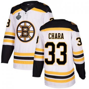 Men's Boston Bruins #33 Zdeno Chara White Road Authentic 2019 Stanley Cup Final Bound Stitched Hockey Jersey