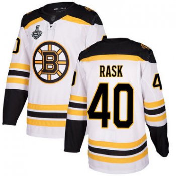 Men's Boston Bruins #40 Tuukka Rask White Road Authentic 2019 Stanley Cup Final Bound Stitched Hockey Jersey