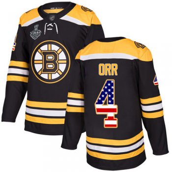 Men's Boston Bruins #4 Bobby Orr Black Home Authentic USA Flag 2019 Stanley Cup Final Bound Stitched Hockey Jersey