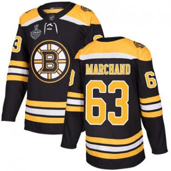 Men's Boston Bruins #63 Brad Marchand Black Home Authentic 2019 Stanley Cup Final Bound Stitched Hockey Jersey