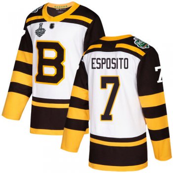 Men's Boston Bruins #7 Phil Esposito White Authentic 2019 Winter Classic 2019 Stanley Cup Final Bound Stitched Hockey Jersey