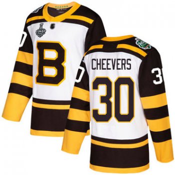 Men's Boston Bruins #30 Gerry Cheevers White Authentic 2019 Winter Classic 2019 Stanley Cup Final Bound Stitched Hockey Jersey