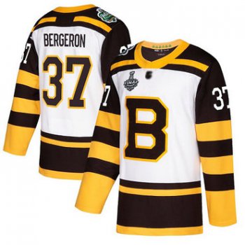 Men's Boston Bruins #37 Patrice Bergeron White Authentic 2019 Winter Classic 2019 Stanley Cup Final Bound Stitched Hockey Jersey