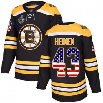 Men's Boston Bruins #43 Danton Heinen Black Home Authentic USA Flag 2019 Stanley Cup Final Bound Stitched Hockey Jersey
