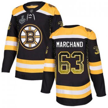 Men's Boston Bruins #63 Brad Marchand Black Home Authentic Drift Fashion 2019 Stanley Cup Final Bound Stitched Hockey Jersey