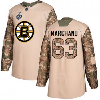 Men's Boston Bruins #63 Brad Marchand Camo Authentic 2017 Veterans Day 2019 Stanley Cup Final Bound Stitched Hockey Jersey