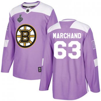 Men's Boston Bruins #63 Brad Marchand Purple Authentic Fights Cancer 2019 Stanley Cup Final Bound Stitched Hockey Jersey