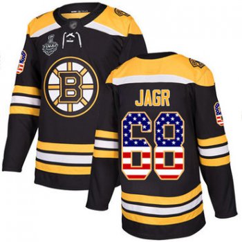 Men's Boston Bruins #68 Jaromir Jagr Black Home Authentic USA Flag 2019 Stanley Cup Final Bound Stitched Hockey Jersey