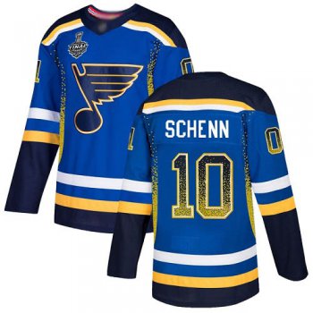 Men's St. Louis Blues #10 Brayden Schenn Blue Home Authentic Drift Fashion 2019 Stanley Cup Final Bound Stitched Hockey Jersey