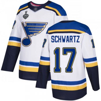 Men's St. Louis Blues #17 Jaden Schwartz White Road Authentic 2019 Stanley Cup Final Bound Stitched Hockey Jersey