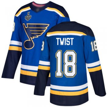 Men's St. Louis Blues #18 Tony Twist Blue Home Authentic 2019 Stanley Cup Final Bound Stitched Hockey Jersey