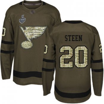Men's St. Louis Blues #20 Alexander Steen Green Salute to Service 2019 Stanley Cup Final Bound Stitched Hockey Jersey