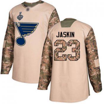 Men's St. Louis Blues #23 Dmitrij Jaskin Camo Authentic 2017 Veterans Day 2019 Stanley Cup Final Bound Stitched Hockey Jersey