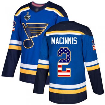 Men's St. Louis Blues #2 Al MacInnis Blue Home Authentic USA Flag 2019 Stanley Cup Final Bound Stitched Hockey Jersey