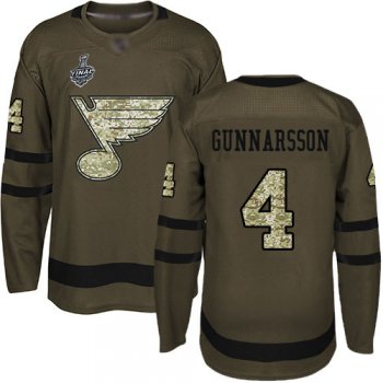 Men's St. Louis Blues #4 Carl Gunnarsson Green Salute to Service 2019 Stanley Cup Final Bound Stitched Hockey Jersey