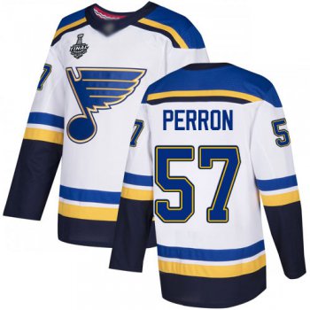 Men's St. Louis Blues #57 David Perron White Road Authentic 2019 Stanley Cup Final Bound Stitched Hockey Jersey