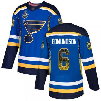 Men's St. Louis Blues #6 Joel Edmundson Blue Home Authentic Drift Fashion 2019 Stanley Cup Final Bound Stitched Hockey Jersey