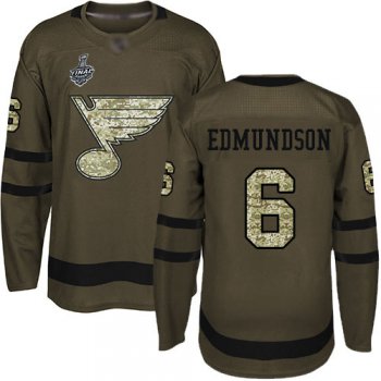 Men's St. Louis Blues #6 Joel Edmundson Green Salute to Service 2019 Stanley Cup Final Bound Stitched Hockey Jersey
