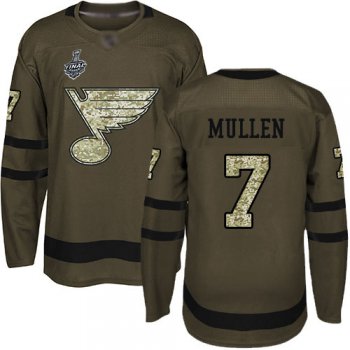 Men's St. Louis Blues #7 Joe Mullen Green Salute to Service 2019 Stanley Cup Final Bound Stitched Hockey Jersey