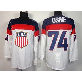 2014 Olympics USA #74 T.J. Oshie White Jersey
