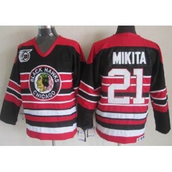 Chicago Blackhawks #21 Stan Mikita Black Pinstripe 75TH Throwback CCM Jersey
