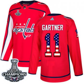 Adidas Washington Capitals #11 Mike Gartner Red Home Authentic USA Flag Stanley Cup Final Champions Stitched NHL Jersey