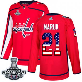 Adidas Washington Capitals #21 Dennis Maruk Red Home Authentic USA Flag Stanley Cup Final Champions Stitched NHL Jersey