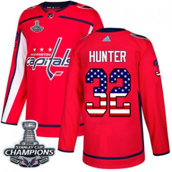 Adidas Washington Capitals #32 Dale Hunter Red Home Authentic USA Flag Stanley Cup Final Champions Stitched NHL Jersey