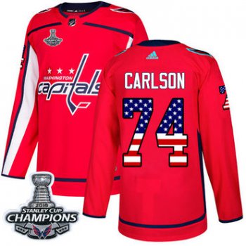 Adidas Washington Capitals #74 John Carlson Red Home Authentic USA Flag Stanley Cup Final Champions Stitched NHL Jersey