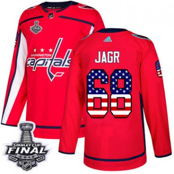 Adidas Capitals #68 Jaromir Jagr Red Home Authentic USA Flag 2018 Stanley Cup Final Stitched NHL Jersey