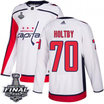 Adidas Capitals #70 Braden Holtby White Road Authentic 2018 Stanley Cup Final Stitched NHL Jersey