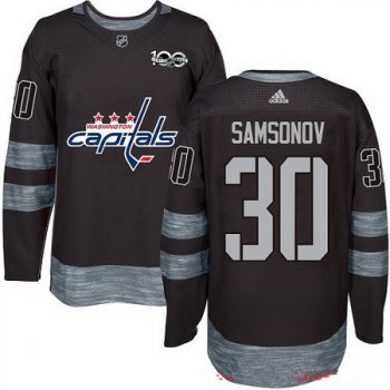 Men's Washington Capitals #30 Ilya Samsonov Black 100th Anniversary Stitched NHL 2017 adidas Hockey Jersey