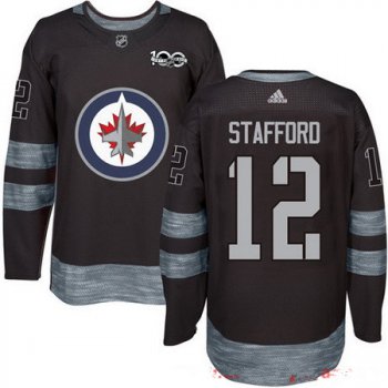 Men's Winnipeg Jets #12 Drew Stafford Black 100th Anniversary Stitched NHL 2017 adidas Hockey Jersey