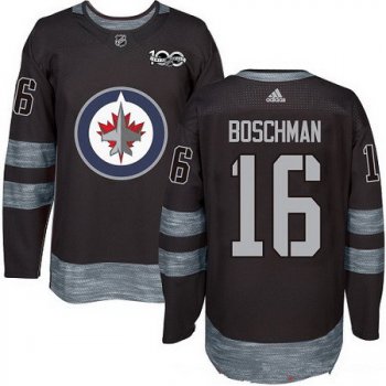 Men's Winnipeg Jets #16 Laurie Boschman Black 100th Anniversary Stitched NHL 2017 adidas Hockey Jersey