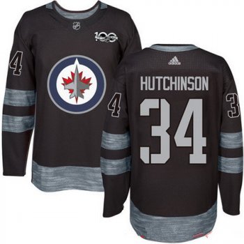 Men's Winnipeg Jets #34 Michael Hutchinson Black 100th Anniversary Stitched NHL 2017 adidas Hockey Jersey