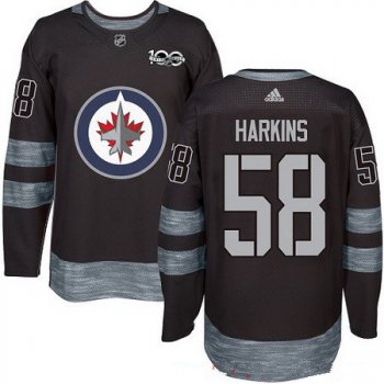 Men's Winnipeg Jets #58 Jansen Harkins Black 100th Anniversary Stitched NHL 2017 adidas Hockey Jersey