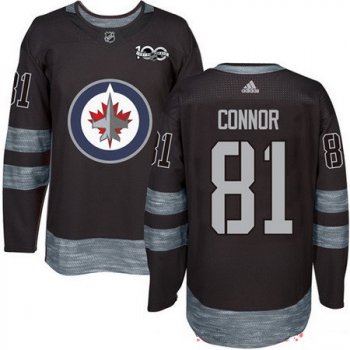 Men's Winnipeg Jets #81 Kyle Connor Black 100th Anniversary Stitched NHL 2017 adidas Hockey Jersey