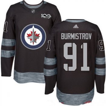 Men's Winnipeg Jets #91 Alexander Burmistrov Black 100th Anniversary Stitched NHL 2017 adidas Hockey Jersey
