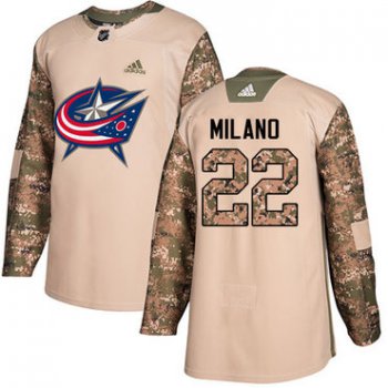 Adidas Blue Jackets #22 Sonny Milano Camo Authentic 2017 Veterans Day Stitched NHL Jersey