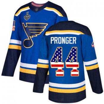 Men's St. Louis Blues #44 Chris Pronger Blue Home Authentic USA Flag 2019 Stanley Cup Final Bound Stitched Hockey Jersey