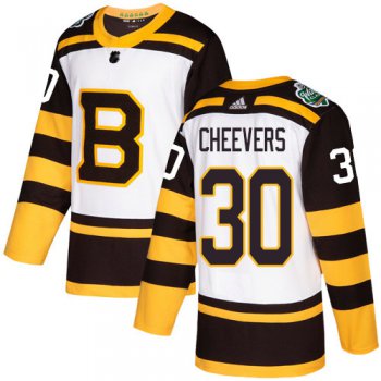 Adidas Bruins #30 Gerry Cheevers White Authentic 2019 Winter Classic Stitched NHL Jersey