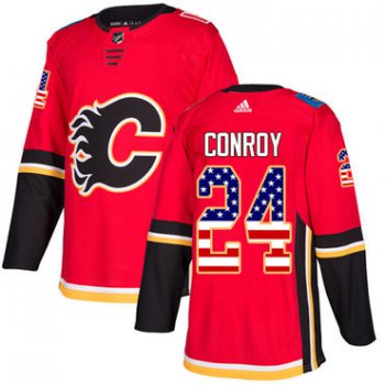 Adidas Flames #24 Craig Conroy Red Home Authentic USA Flag Stitched NHL Jersey