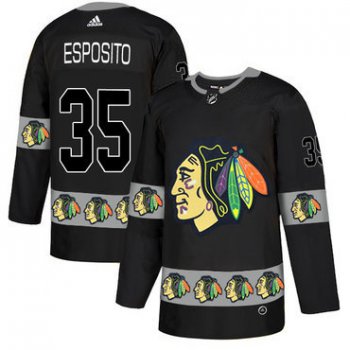 Men's Chicago Blackhawks #35 Tony Esposito Black Team Logos Fashion Adidas Jersey