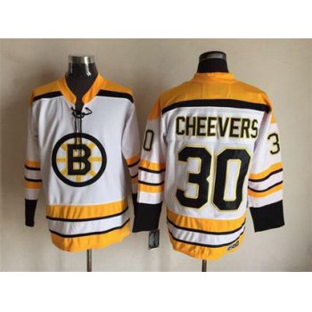 Men's Boston Bruins #30 Gerry Cheevers 1968-69 White CCM Vintage Throwback Jersey