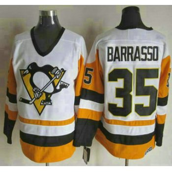 Men's Pittsburgh Penguins #35 Tom Barrasso 1988-89 White CCM Vintage Throwback Jersey