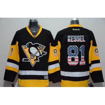 Men's Pittsburgh Penguins #81 Phil Kessel Reebok Black Third NHL USA Flag Fashion Jersey