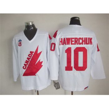 Men's Team Canada #10 Dale Hawerchuk 1991 Olympic White CCM Vintage Throwback Jersey